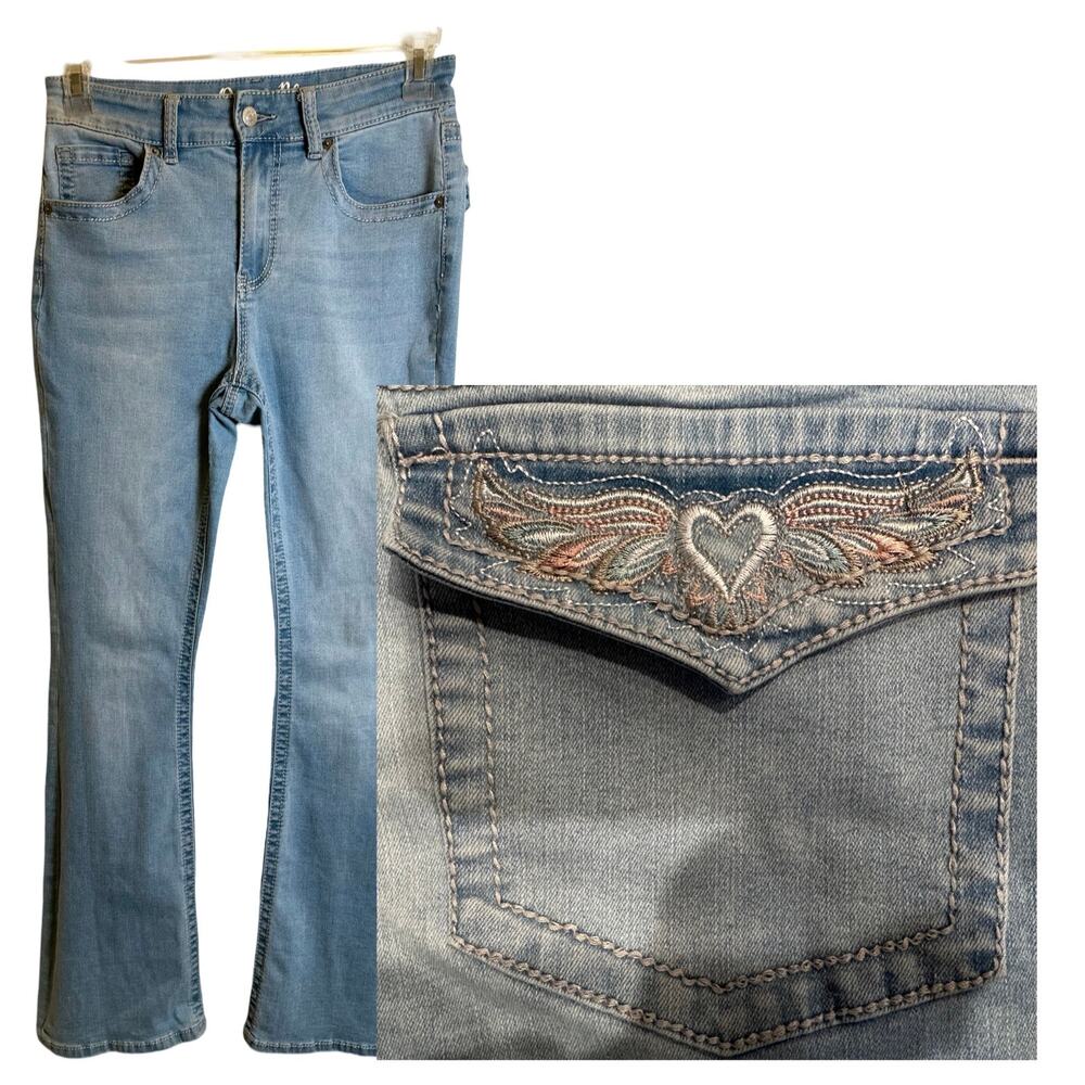 Mavi Organic Blue Light Wash Bootcut Jeans Y2K Embroidered Pocket Women's Size 9